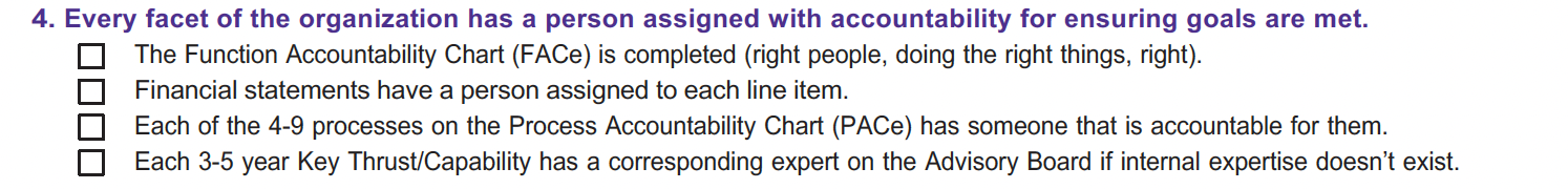 Rockefeller Habit #4 - Every facet of the organization has a person assigned with accountability for ensuring goals are met